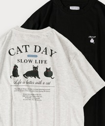 イヌネコプリント 半袖Tシャツ アニマルプリント オーバーサイズ バックプリント