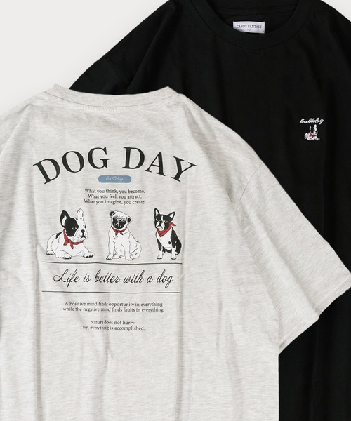 SlashDate(スラッシュデイト)の「イヌネコプリント 半袖Tシャツ アニマルプリント オーバーサイズ バックプリント(Tシャツ/カットソー・メンズ・ブラック/アッシュグレー/ブラック系その他/ホワイト/ホワイト系その他/ライトグレー・M/L)」の6枚目の写真