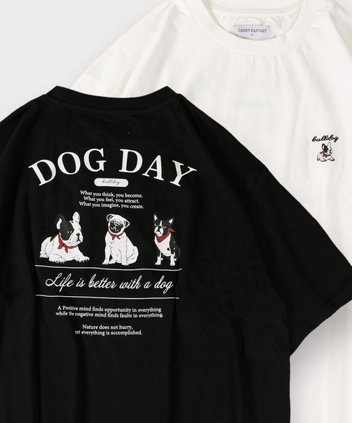 SlashDate(スラッシュデイト)の「イヌネコプリント 半袖Tシャツ アニマルプリント オーバーサイズ バックプリント(Tシャツ/カットソー・メンズ・ブラック/アッシュグレー/ブラック系その他/ホワイト/ホワイト系その他/ライトグレー・M/L)」の3枚目の写真