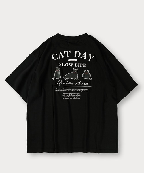 SlashDate(スラッシュデイト)の「イヌネコプリント 半袖Tシャツ アニマルプリント オーバーサイズ バックプリント(Tシャツ/カットソー・メンズ・ブラック/アッシュグレー/ブラック系その他/ホワイト/ホワイト系その他/ライトグレー・M/L)」の14枚目の写真