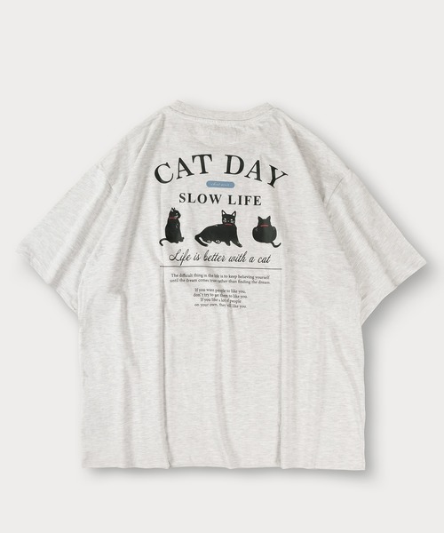 SlashDate(スラッシュデイト)の「イヌネコプリント 半袖Tシャツ アニマルプリント オーバーサイズ バックプリント(Tシャツ/カットソー・メンズ・ブラック/アッシュグレー/ブラック系その他/ホワイト/ホワイト系その他/ライトグレー・M/L)」の16枚目の写真