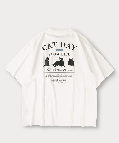 SlashDate(スラッシュデイト)の「イヌネコプリント 半袖Tシャツ アニマルプリント オーバーサイズ バックプリント(Tシャツ/カットソー・メンズ・ブラック/アッシュグレー/ブラック系その他/ホワイト/ホワイト系その他/ライトグレー・M/L)」の18枚目の写真