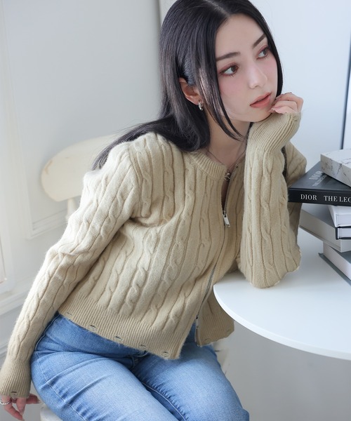 Doula Doula(ドゥーラドゥーラ)の「ダブルジップケーブルニットカーディガン(カーディガン/ボレロ・レディース・ベージュ/グレー/アイボリー/ブラック/カーキ/ブラウン・FREE)」の17枚目の写真
