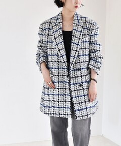 JILL STUARTオリジナル　ツイードノーカラ ージャケット セール】◇ラメツイードチェックノーカラージャケット