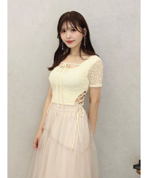 EATME（イートミー）の「サイドレースアップクロップドTOP（Tシャツ/カットソー・レディース・ブルー/オフホワイト/ブラック/イエロー・FREE）」の10枚目の写真