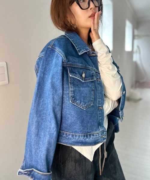 ipugo(イプゴ)の「ipugo/イプゴ オーバーサイズ デニムジャケット(デニムジャケット・レディース・ブラック/ブルー・FREE)」の2枚目の写真