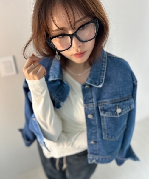 ipugo(イプゴ)の「ipugo/イプゴ オーバーサイズ デニムジャケット(デニムジャケット・レディース・ブラック/ブルー・FREE)」の5枚目の写真