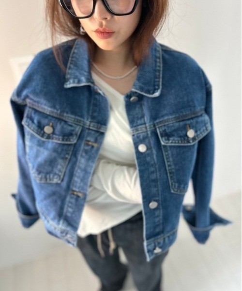 ipugo(イプゴ)の「ipugo/イプゴ オーバーサイズ デニムジャケット(デニムジャケット・レディース・ブラック/ブルー・FREE)」の6枚目の写真