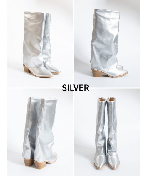 Fabby fabby（ファビィーファビィー）の「ポインテッドロングカバーブーツ（ブーツ・レディース・オフホワイト/ブラック/シルバー・LARGE/MEDIUM/SMALL）」の9枚目の写真
