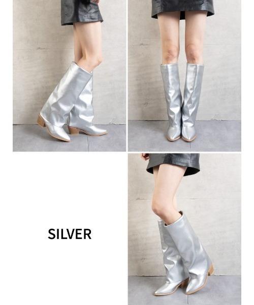 Fabby fabby（ファビィーファビィー）の「ポインテッドロングカバーブーツ（ブーツ・レディース・オフホワイト/ブラック/シルバー・LARGE/MEDIUM/SMALL）」の11枚目の写真