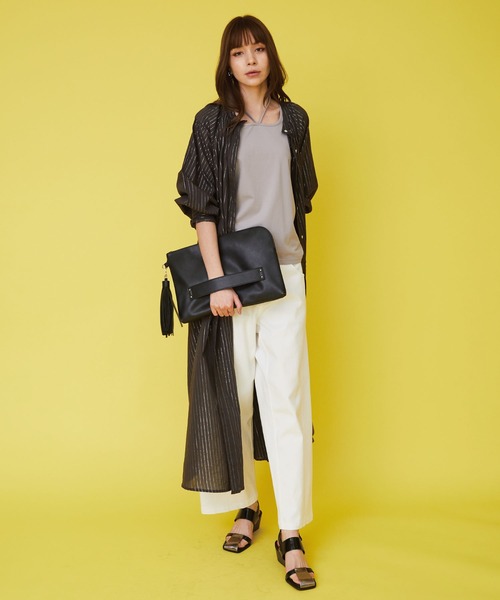JETSET SOLO PLUS (ジェットセットソロプラス)の「ローンラメストライプシャツワンピース(ワンピース・レディース・ラベンダー/オフホワイト/チャコール・FREE)」の3枚目の写真