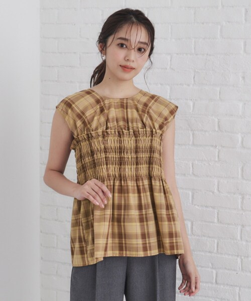 index(インデックス)の「◆チェック柄シャーリングペプラムブラウス【洗える】(シャツ/ブラウス・レディース・ブラウン系2/ダークブラウン系1・38)」の11枚目の写真