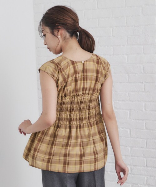 index(インデックス)の「◆チェック柄シャーリングペプラムブラウス【洗える】(シャツ/ブラウス・レディース・ブラウン系2/ダークブラウン系1・38)」の13枚目の写真