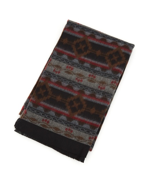 an meets zakka（アンミツザッカ）の「an meets zakka ネイティブ柄ファータッチマフラー（マフラー・メンズ・ブルー/ブラック×グレー/ブラウン/グレー/ピンク・ONESIZE）」の10枚目の写真