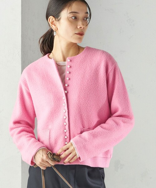22FW sono ピンク　パールボタン　ドット刺繍チュニックカーディガン Sono - 22FW sono ピンク パールボタン ドット刺繍チュニック