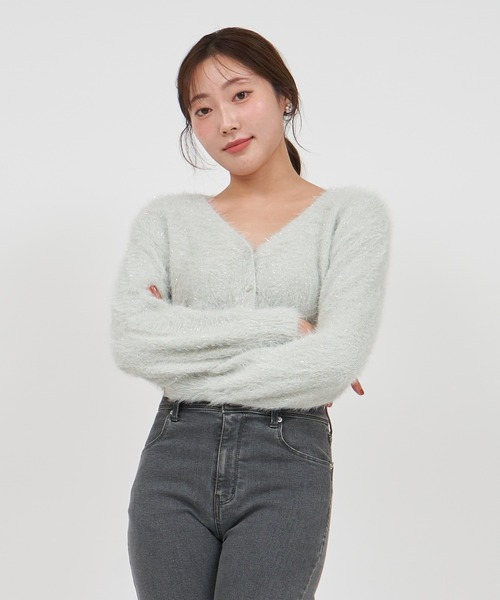 ROYAL PARTY（ロイヤルパーティー）の「2wayラメシャギーニットカーディガン（カーディガン/ボレロ・レディース・ブラック/ライトグレー/ピンク・FREE）」の15枚目の写真