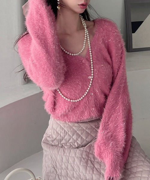 ROYAL PARTY（ロイヤルパーティー）の「2wayラメシャギーニットカーディガン（カーディガン/ボレロ・レディース・ブラック/ライトグレー/ピンク・FREE）」の5枚目の写真