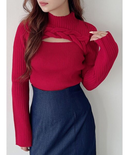 MERCURYDUO（マーキュリーデュオ）の「ビッグケーブルニット（ニット/セーター・レディース・ライトブルー/アイボリー/レッド/チャコールグレー・FREE）」の4枚目の写真