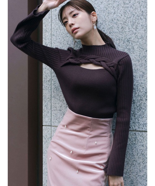 MERCURYDUO（マーキュリーデュオ）の「ビッグケーブルニット（ニット/セーター・レディース・ライトブルー/アイボリー/レッド/チャコールグレー・FREE）」の3枚目の写真