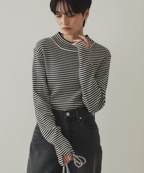 OPAQUE.CLIP（オペークドットクリップ）の「◆ハイネックリブニット／FILIVIVI・フィルビビ【洗濯機洗い可】（ニット/セーター・レディース・ブラック/ホワイト系5/オフホワイト/ベージュ・42/38/36/40）」の3枚目の写真