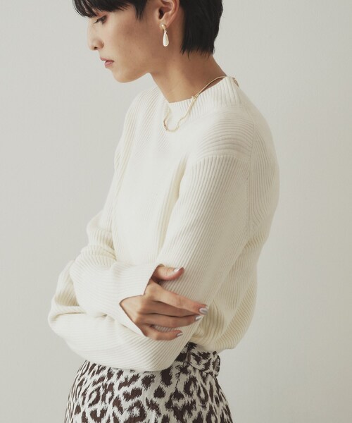 OPAQUE.CLIP（オペークドットクリップ）の「◆ハイネックリブニット／FILIVIVI・フィルビビ【洗濯機洗い可】（ニット/セーター・レディース・ブラック/ホワイト系5/オフホワイト/ベージュ・42/38/36/40）」の2枚目の写真