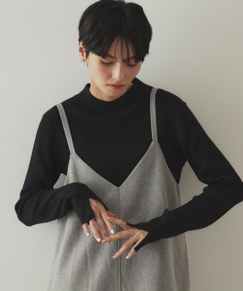 OPAQUE.CLIP（オペークドットクリップ）の「◆ハイネックリブニット／FILIVIVI・フィルビビ【洗濯機洗い可】（ニット/セーター・レディース・ブラック/ホワイト系5/オフホワイト/ベージュ・42/38/36/40）」の4枚目の写真