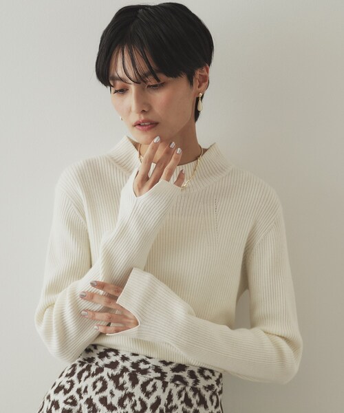 OPAQUE.CLIP（オペークドットクリップ）の「◆ハイネックリブニット／FILIVIVI・フィルビビ【洗濯機洗い可】（ニット/セーター・レディース・ブラック/ホワイト系5/オフホワイト/ベージュ・42/38/36/40）」の7枚目の写真
