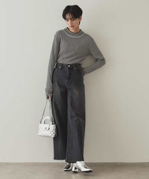 OPAQUE.CLIP（オペークドットクリップ）の「◆ハイネックリブニット／FILIVIVI・フィルビビ【洗濯機洗い可】（ニット/セーター・レディース・ブラック/ホワイト系5/オフホワイト/ベージュ・42/38/36/40）」の20枚目の写真