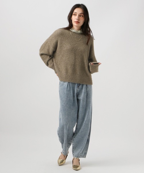 BAYFLOW（ベイフロー）の「[柔らかなフェザー素材]スパンコールニットプルオーバー（ニット/セーター・レディース・ブルー/モカ/グレイッシュベージュ/ブラック・FREE）」の8枚目の写真