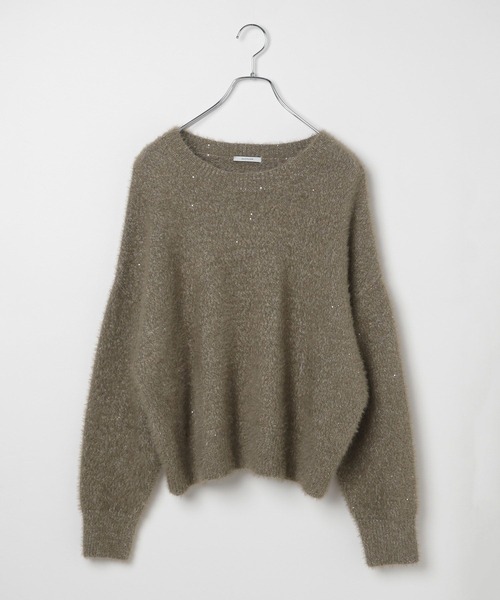 BAYFLOW（ベイフロー）の「[柔らかなフェザー素材]スパンコールニットプルオーバー（ニット/セーター・レディース・ブルー/モカ/グレイッシュベージュ/ブラック・FREE）」の16枚目の写真