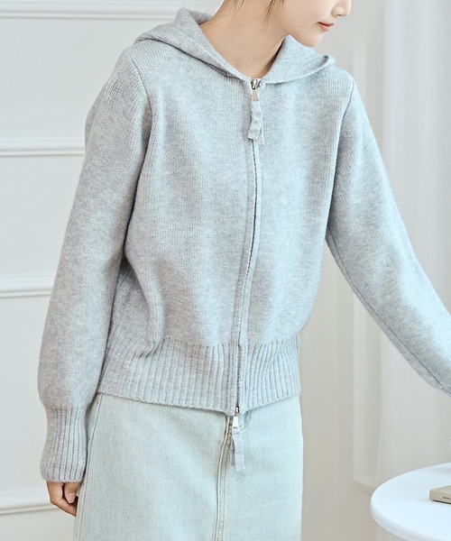 Lace Ladies(レースレディース)の「ソリッドカラー ダブルジップ フーデット ニット カーディガン(カーディガン/ボレロ・レディース・ピンク/アイボリー/ブラック/グレー・FREE)」の21枚目の写真
