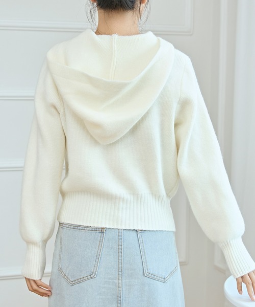 Lace Ladies(レースレディース)の「ソリッドカラー ダブルジップ フーデット ニット カーディガン(カーディガン/ボレロ・レディース・ピンク/アイボリー/ブラック/グレー・FREE)」の12枚目の写真