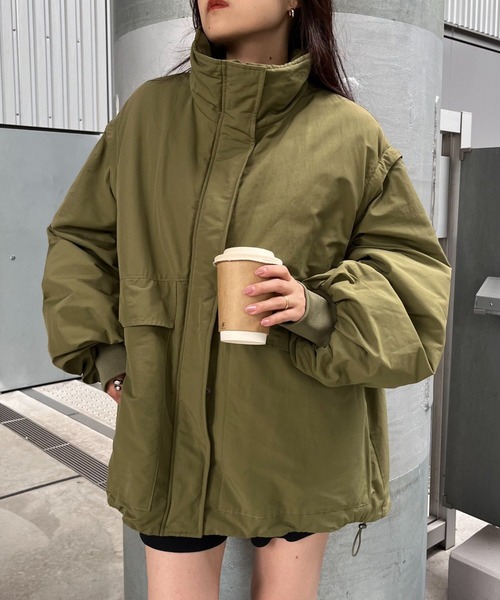 ジャケット ブルゾン ビッグポケットスタンドネックブルゾン レディース セール】【マルチウェイ】BIGポケットスタンドワークアウター
