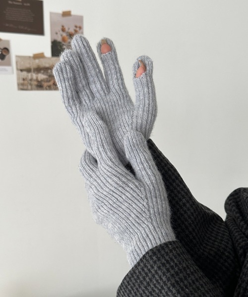 セール】【スマホ対応】リブニットホールタッチグローブ手袋（手袋