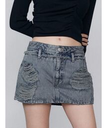 レイヤーリップドデニムミニスカート