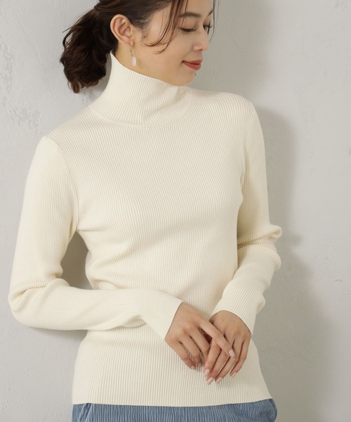 FOUND GOOD（ファウンドグッド）の「COZYリブハイネックニット（ニット/セーター・レディース・ベージュ/ブラック/アイボリー/グレー系/ブラウン系/ブルー系5/イエロー系5/レッド系8・S/M/L）」の5枚目の写真