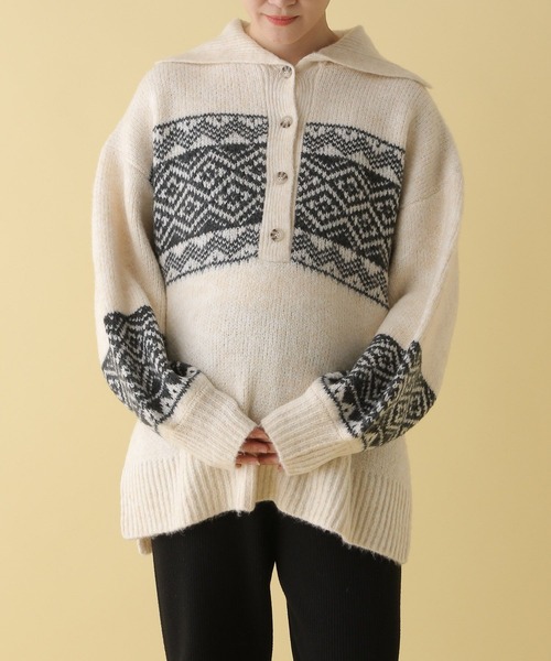 LEPSIM（レプシィム）の「【産前・産後対応】マタニティ／5ゲージノルディックプルオーバー　152822（マタニティウェア/グッズ・レディース・ライトブルー/グレー/アイボリー・FREE）」の4枚目の写真