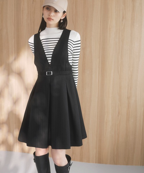 【セール】【洗える】ヘリンボーンミニジャンスカ(ワンピース)|VIS(ビス) 【セール】【洗える】ヘリンボーンミニジャンスカ(ワンピース)|VIS(ビス)