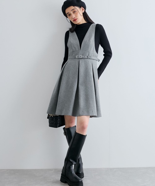 【セール】【洗える】ヘリンボーンミニジャンスカ(ワンピース)|VIS(ビス) 【セール】【洗える】ヘリンボーンミニジャンスカ(ワンピース)|VIS(ビス)