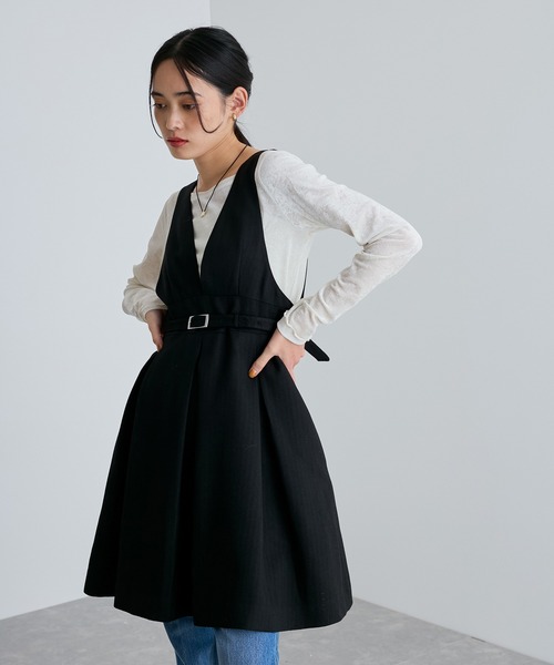 【セール】【洗える】ヘリンボーンミニジャンスカ(ワンピース)|VIS(ビス) 【セール】【洗える】ヘリンボーンミニジャンスカ(ワンピース)|VIS(ビス)