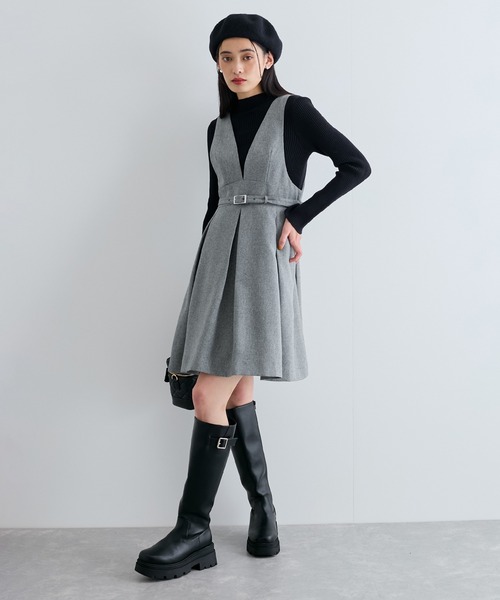 【セール】【洗える】ヘリンボーンミニジャンスカ(ワンピース)|VIS(ビス) 【セール】【洗える】ヘリンボーンミニジャンスカ(ワンピース)|VIS(ビス)