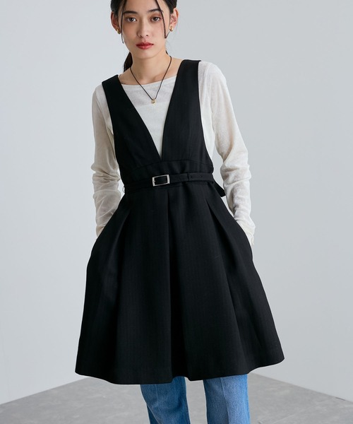 【セール】【洗える】ヘリンボーンミニジャンスカ(ワンピース)|VIS(ビス) 【セール】【洗える】ヘリンボーンミニジャンスカ(ワンピース)|VIS(ビス)