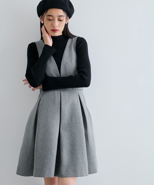 【セール】【洗える】ヘリンボーンミニジャンスカ(ワンピース)|VIS(ビス) 【セール】【洗える】ヘリンボーンミニジャンスカ(ワンピース)|VIS(ビス)