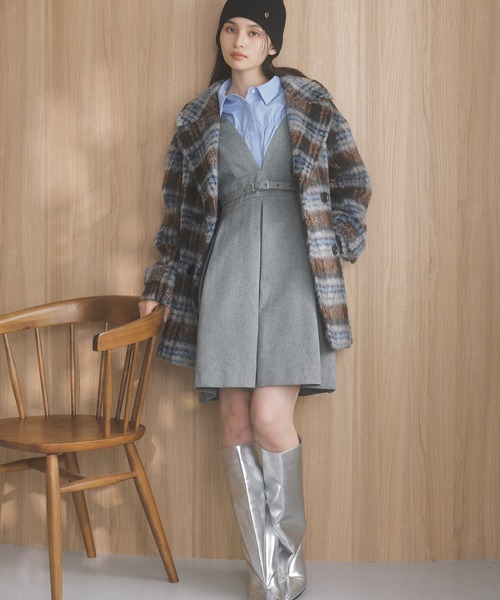 【セール】【洗える】ヘリンボーンミニジャンスカ(ワンピース)|VIS(ビス) 【セール】【洗える】ヘリンボーンミニジャンスカ(ワンピース)|VIS(ビス)