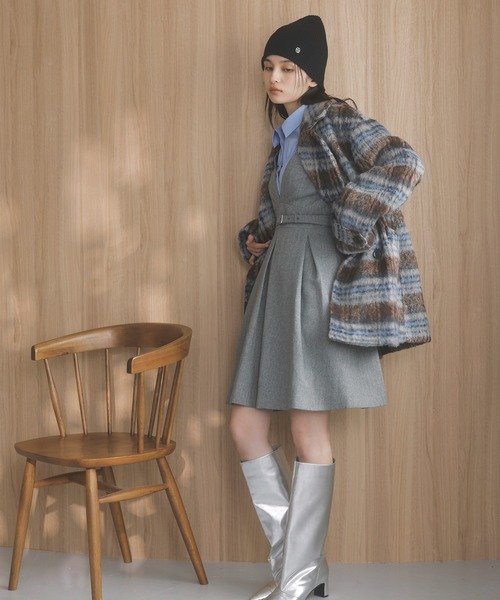 【セール】【洗える】ヘリンボーンミニジャンスカ(ワンピース)|VIS(ビス) 【セール】【洗える】ヘリンボーンミニジャンスカ(ワンピース)|VIS(ビス)