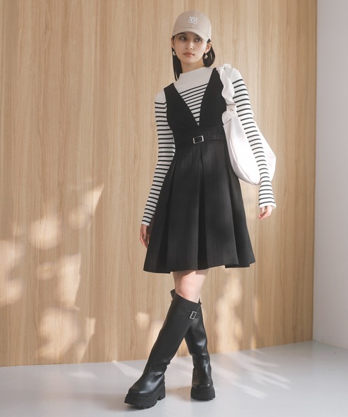 【セール】【洗える】ヘリンボーンミニジャンスカ(ワンピース)|VIS(ビス) 【セール】【洗える】ヘリンボーンミニジャンスカ(ワンピース)|VIS(ビス)