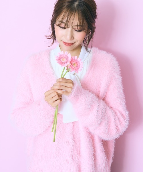 marun（マルン）の「＜大きいサイズ＞ ショート丈シャギーニットカーディガン marun（カーディガン/ボレロ・レディース・ブラック/ピンク・4L/3L/LL/L/5L）」の10枚目の写真