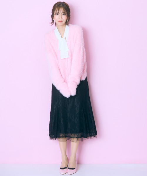 marun（マルン）の「＜大きいサイズ＞ ショート丈シャギーニットカーディガン marun（カーディガン/ボレロ・レディース・ブラック/ピンク・4L/3L/LL/L/5L）」の7枚目の写真