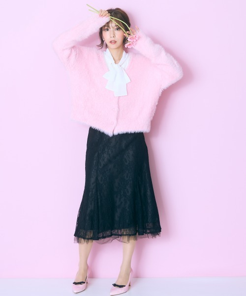 marun（マルン）の「＜大きいサイズ＞ ショート丈シャギーニットカーディガン marun（カーディガン/ボレロ・レディース・ブラック/ピンク・4L/3L/LL/L/5L）」の4枚目の写真