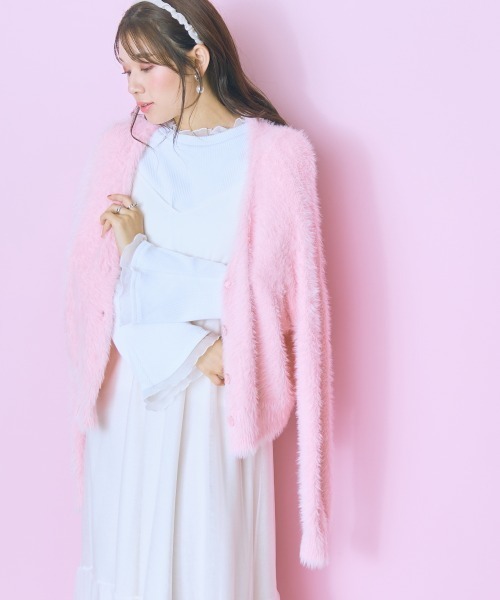 marun（マルン）の「＜大きいサイズ＞ ショート丈シャギーニットカーディガン marun（カーディガン/ボレロ・レディース・ブラック/ピンク・4L/3L/LL/L/5L）」の8枚目の写真